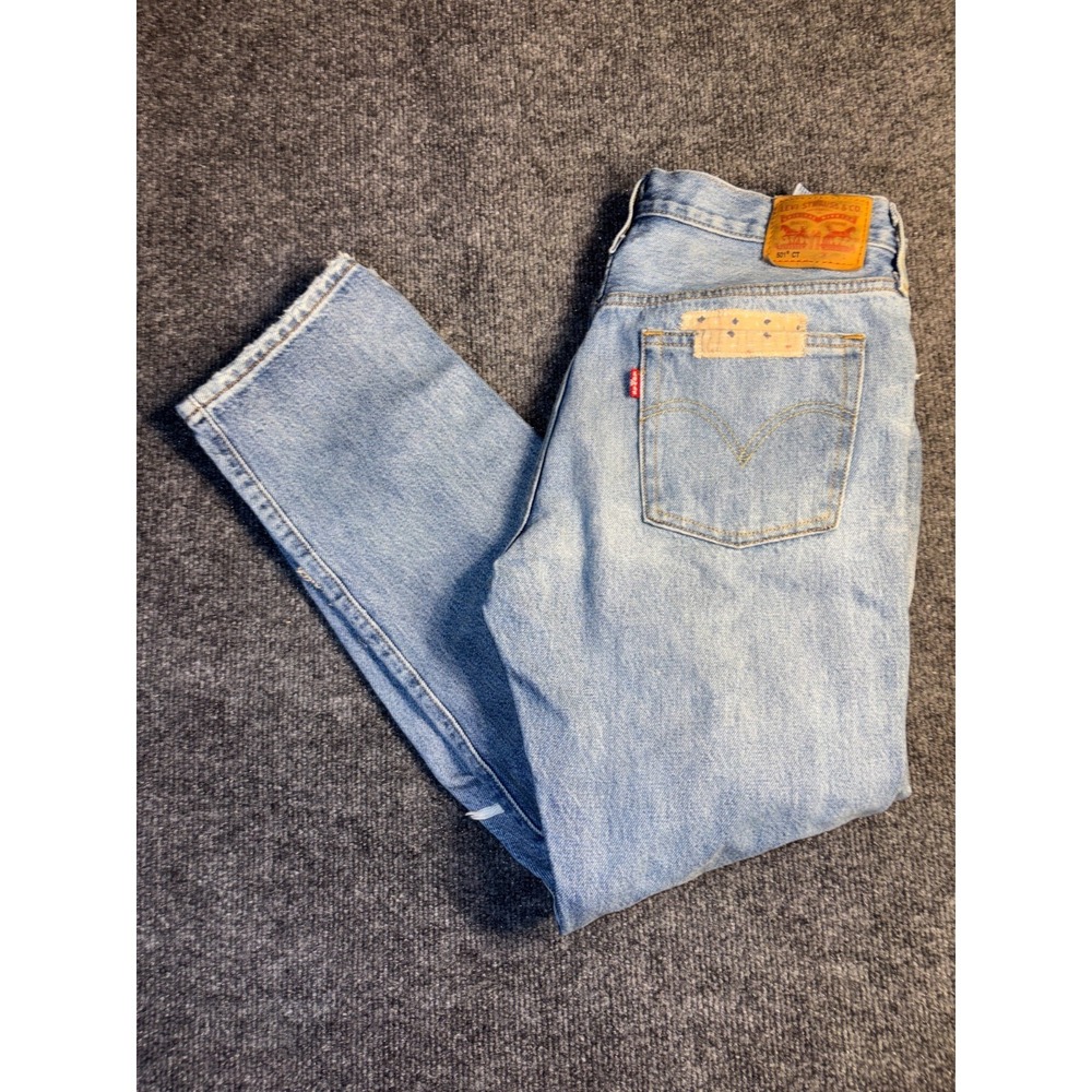 Levi's 501 Skinny Jeans Womens 28/32 Blue Denim Boho Faded Distressed Button Fly
